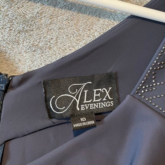Alex Evenings‎ Charcoal Gray Side Ruched Dress Size 10 Rhinestone Wedding New - Picture 3 of 8